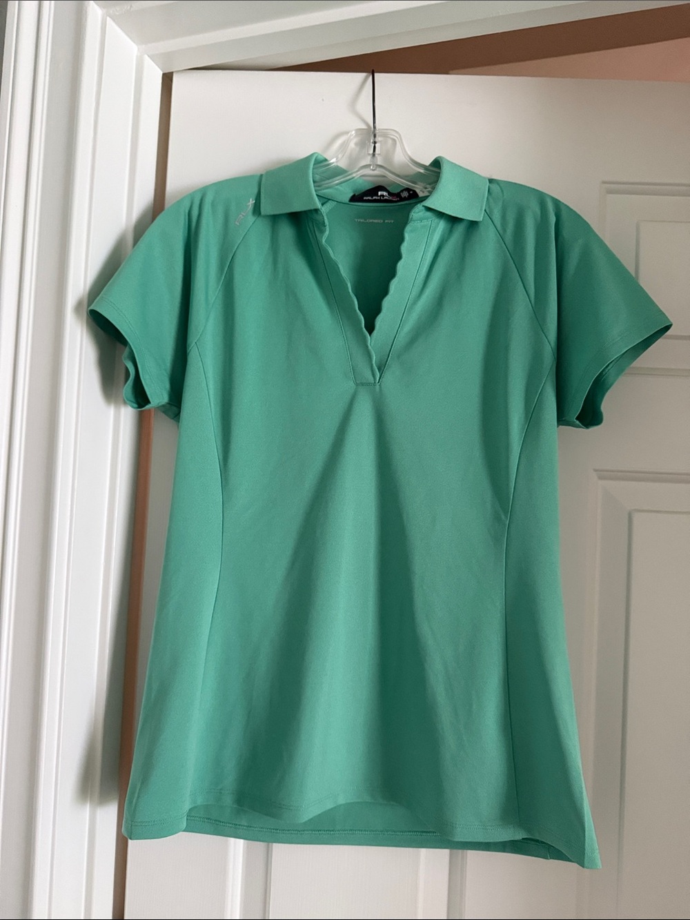 RLX Ralph Lauren Mint Green Short-Sleeve Polo Tee with Scalloped V-Neck